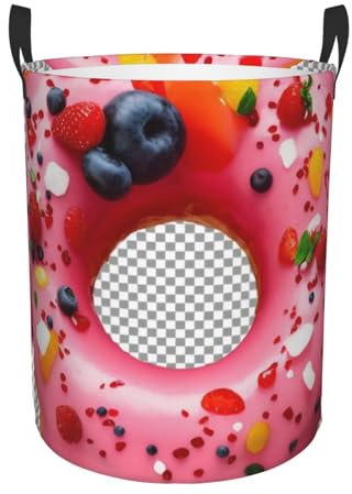 Cesto portabiancheria circolare a forma di fragola, organizer pieghevole con manici, contenitore pieghevole e portatile, per camera da letto, dormitorio, tessuto Oxford durevole