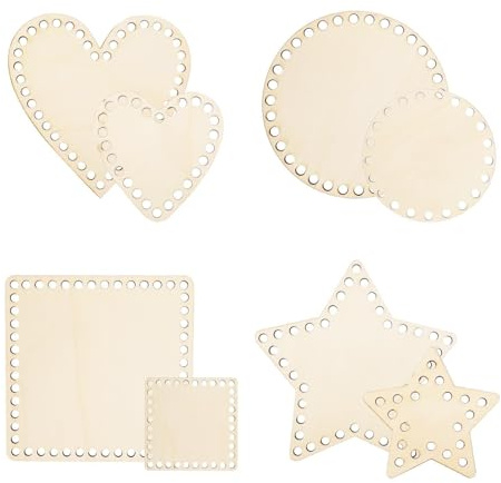 SHENGYIG Korbboden zum Häkeln 8 Stück Korbböden zum Häkeln, 4 Verschiedene Formen, Holz Taschenböden für DIY-Häkeltaschen, Aufbewahrungsboxen und Obstkörbe
