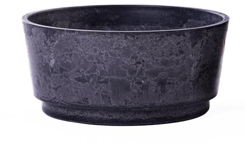 Caesar Marble Effect Charcoal Bowl Planter Durable UV Frost Resistant Lightweight Indoor Outdoor Pot with Realistic Marble Finish Recycled Plastic Garden Decoration (46cm Planter x1)