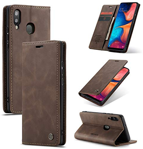 WJXEXRS Handyhülle für Samsung Galaxy A20E Hülle, Premium Klapphülle Leder Schutzhülle Klappbar mit Kartenfach Ständer Magnet Handytasche Standfunktion Flip Case Lederhülle Samsung A20E - Kaffee