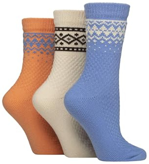 SockShop Women’s Fair Isle Boot Socks – 3 Pack Soft Cosy Knit, Warm, Crew, Winter Comfort, Everyday, Home Wear, Size 4–8