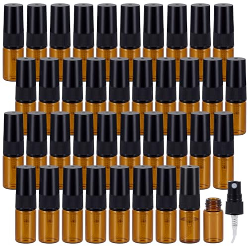 BENECREAT 40 Pcs Mini Glass Spray Bottles, 2 ml（0.07 fl.oz） Spray Refillable Containers, Portable Travel Spray Bottle for Hair, Travel, Plants, Cleaning Solutions and Skin Care, (Camel)