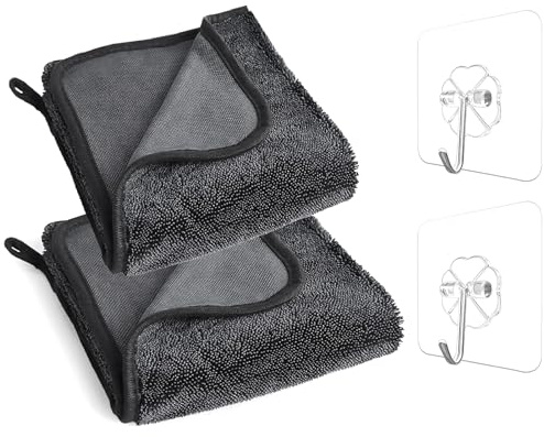 HAOQIAGA 2Pcs Magic Bathroom Drying Cloth, Sesameless Bathroom Drying Cloth | Magic Cleaning Cloths for Cleaning Shower Glass, Window, Kitchen with 2 Hooks(40×40cm,Thicken)