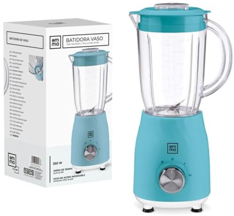 Batidora Vaso EMMA - Envío 24h - Turbo de Alta Potencia, Bajo Consumo, Alto Rendimiento - Hogar y Hostelería - Fácil Limpieza - 1,2 L - Antirroturas (Azul)