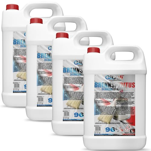 GiDeli Brennspiritus farblos 4 x 5L - Vielseitiger Alkohol für Haushalt, Werkstatt & Garten - zum Reinigen, Entfetten & Anzünden - rückstandsfrei & ergiebig