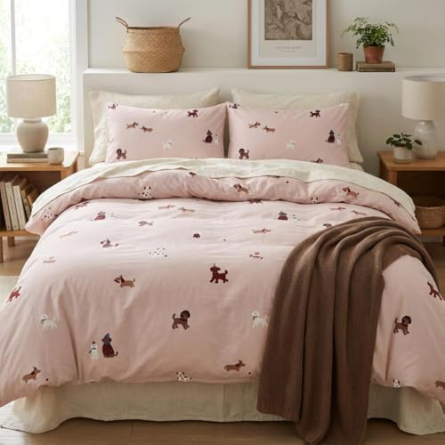 Lanqinglv Dackel Bettwäsche 135x200 Rosa Hundemotiv Wendebettwäsche,Kuschelig ÖKO-TEX Bettwäsche für Allergiker Geeignet,1 Tiermotiv Bettbezug & 1 Kissenbezug 80x80 cm