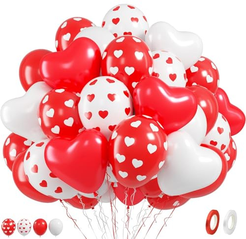 DazzJoy 50 Stk Valentinstag Deko Luftballons Rot Weiß, Herzluftballons Rot Weiß, Valentines Day Decorations Helium Ballon, Deko Valentinstag Luftballon, Herz Ballons, Valentinstagsdeko Helium Ballons