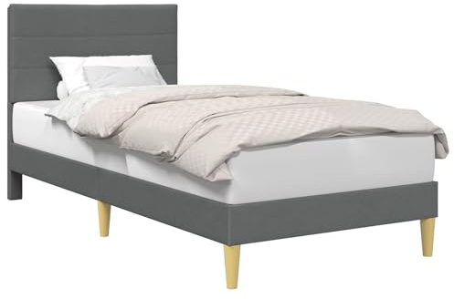 vidaXL Bettrahmen mit Kopfteil Dunkelgrau 90 x 190 cm Stoff, Moderner, eleganter Bettrahmen, schicker Schlafbereich, stylisches Gästezimmer, robust gepolstert
