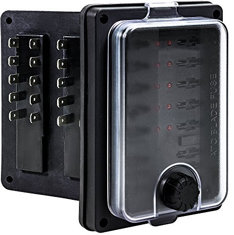 True Mods 10 Way Waterproof Fuse Box for Automotive [ATC/ATO Blade Fuses] [250 Amp] [Up to 25A per Socket] [LED Indicator] [12V - 32V DC] Auto Marine Fuse Block