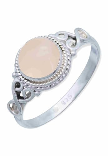 mantraroma Ring Damen Silber 925 Rosenquarz rosa Boho