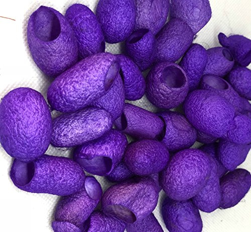 Handfärgade silkeskokonger, silkesskurna kokonger, mullbärssilkfibrer, urvalspaket med 30 skurna silkeskokonger (lycklig lavendel)