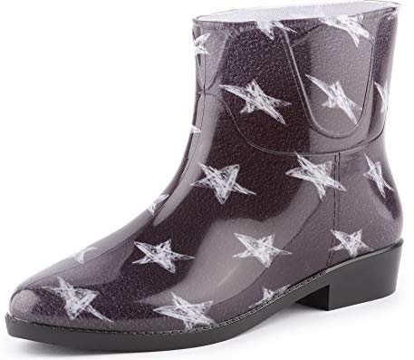 Ladeheid Kurze Gummistiefel Damen Elegant Regenstiefel Damen mit Muster LAZT201802 (Schwarze/Weiße Sterne 101M, 39 EU)