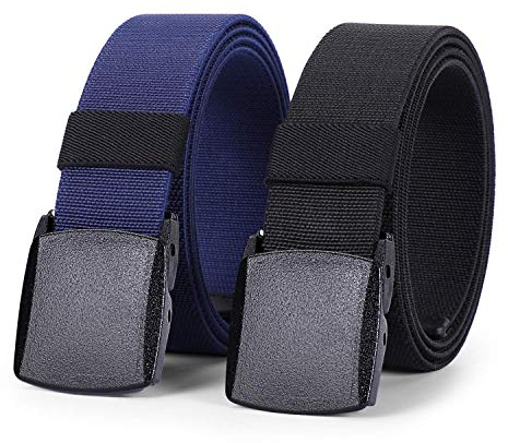 JASGOOD Elastic Stretch Belt for Men Outdoor Sports Work Nylon Canvas Web Mens Elastic Belt with Plastic Buckle, Width 3.8cm, 2 Pack Black Blue, Fit Pants Below 44