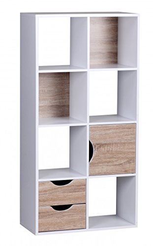 KADIMA DESIGN Bücherregal Karin Bücherwand Standregal Raumteiler Regal Weiß Sonoma Eiche