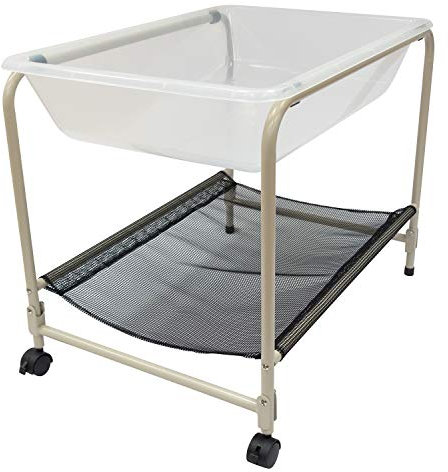 edxeducation Desk Top Water Tray and Stand | Sensory Bin Play | 58 cm High | Sand and Water Table | Lockable Casters and Shelf