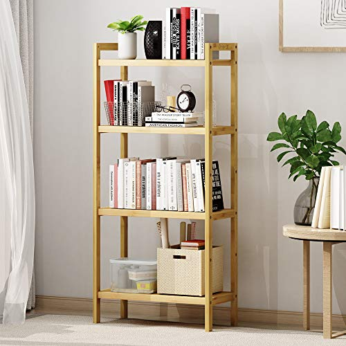 Dripex Bamboo Storage Shelf, Adjustable 4 Tier Bathroom Kitchen Shelving Unit Free Standing, Utility Organizer Bookshelf Flower Stand Display Rack 52 x 26 x 115 cm