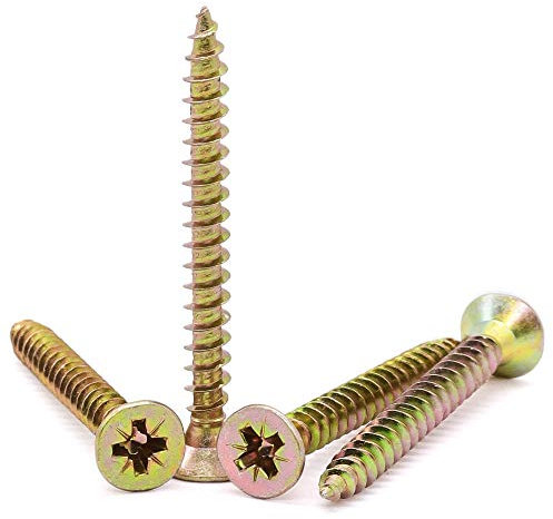 M5 x 40mm (50 PCS) Flat Phillips Head Wood Screws Countersunk Head Drywall Clipboard Screw Phillips Drive Yellow Zinc Plated Wood Interior Construction Projects Metal Screw