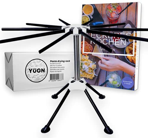 YUGN® Nudeltrockner Edelstahl Pastatrockner Nudelständer - Enthält 10 Arme und Ist Spülmaschinenfest - Für Die Herstellung Von Nudeln und Spaghetti - Nudelständer zum Trocknen - kostenloses E-Book