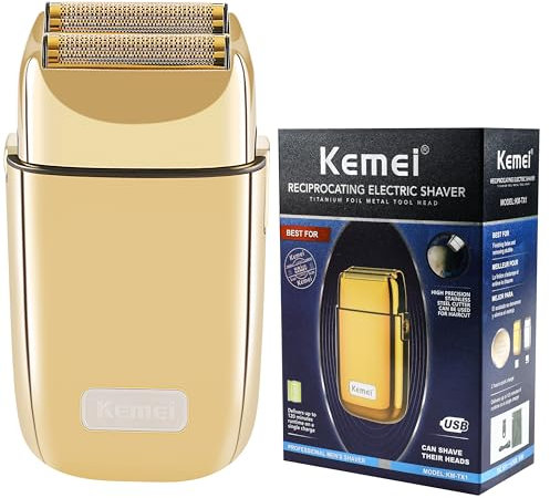 Kemei Kabelloser Metall-Doppelfolienrasierer Elektrorasierer für Männer schließen elektrische Rasierer, Typ-C wiederaufladbar für Nass-/Trockenrasur