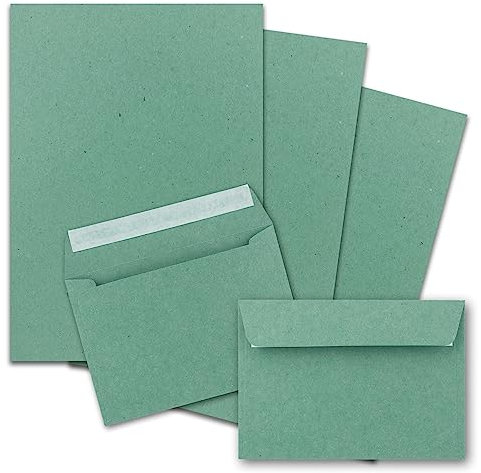 50x Briefpapier-Sets DIN A4 mit C6 Briefumschlägen, Haftklebung - Kraftpapier Eukalyptus-Grün - Recycling-Schreibpapier mit Kuverts - FarbenFroh by GUSTAV NEUSER