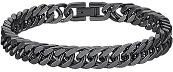 Richsteel Punk Panzerarmband 8mm breit 21cm lang Kubanische Armskette Schwarz Gliederarmband mit Geschenkebox für Paar Pärchen