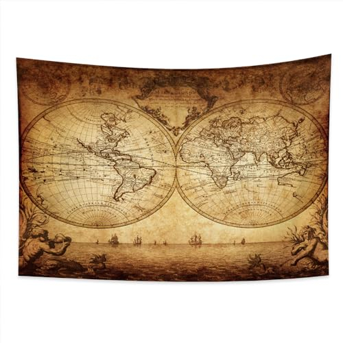 YONGFOTO 100x70cm Karte Wandteppich, Weltkarte Wandteppiche Antikes Griechenland Porträts ErdOberfläche Historischer Atlas Meer Navigation Wandbehang für Wohnheim Dekor Weiche Bettdecke E-Lektion