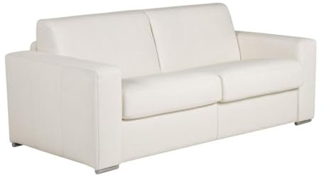 Vente-unique Schlafsofa mit Matratze 3-Sitzer - 100% Büffelleder - Weiß - DELECTEA II