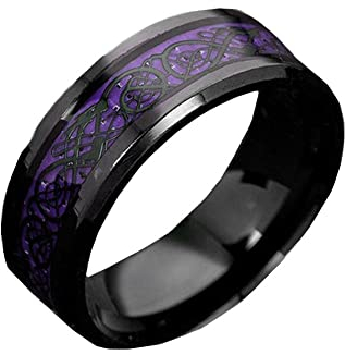 PAMTIER Herren Damen Drachen Ring Edelstahl Kohlefaser Keltischer Drachen Muster Ehering Ring Schwarzer Dargon Lila Schwarz Größe 54 (17.2)