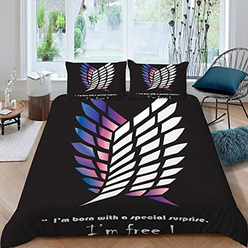 MOUPL Bettwäsche-Sets 220x240 3teilig 3D Muster Japan Anime Federn Bettbezug mit Reißverschluss 100% Leicht Mikrofaser Kuschelig Atmungsaktive Sommer Bettwaren mit 2 Kissenbezug 80x80 cm
