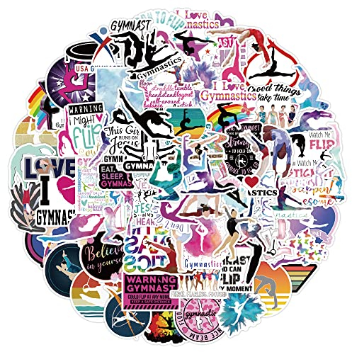 100 Pcs Gymnastics Stickers Laptop Car Scrapbook Phone Skateboard Bike Travel Case Cute Girls Gymnastics Stickers Vinyl Waterproof Aesthetic Personalised Stickers for Teens Boys Girls Adults