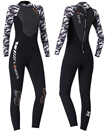 Owntop Neoprenanzug für Damen Herren - 3mm Neopren Tauchanzüge Wetsuit Langarm, Thermisch Verdickte Badebekleidung mit Reißverschluss Hinten UV 50+, Damen L