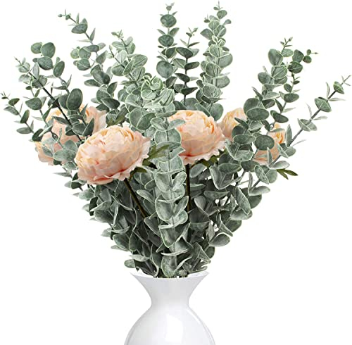 LWAIX Eukalyptus Künstlich 18Stk Pflanze Deko Künstliche Eukalyptuszweige und 4Stk Kunstblumen Für Hochzeitsfeiern Party Home Tischdeko Blumenarrangement (Paket B)