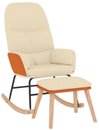 vidaXL Schaukelstuhl mit Hocker Schwingstuhl Relaxsessel Schaukelsessel Sessel Schwingsessel Relaxstuhl Polstersessel Wohnzimmer Cremeweiß Stoff