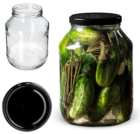 KADAX Glass Jar 2.5 L, Round Preserve Storage Jar with Wide Mouth, Large Preserving Jar for Fermenting, Pickling Cucumbers (1 Jar, Black Lid)