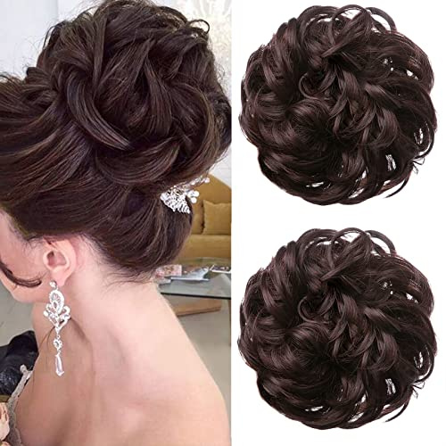 JJstar 2er-Set lockige Dutt Haarteile mit Gummiband für Messy Buns | Haargummis mit Haaren für Hochsteckfrisuren und Pferdeschwänze, zur Haarverlängerung für Damen und Mädchen