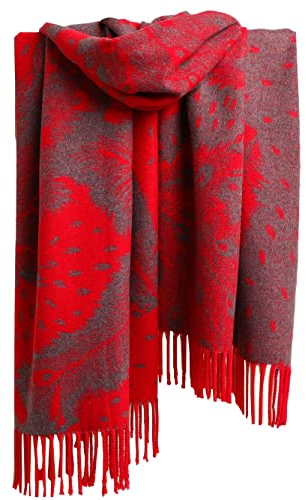 GFM® - Super weicher Kaschmir-Textur-Schal für Herbst und Winter - Pfauenfeder-Design (PCKSHL-vll-Rot)