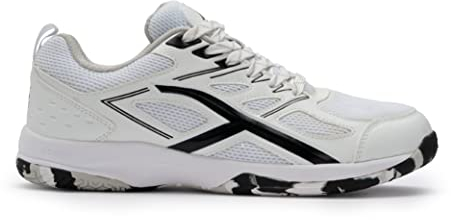 HUNDRED Xoom Scarpe da Badminton Professionali Antitraccia da Uomo | Materiale: ecopelle | Adatto per tennis indoor, squash, ping pong, basket e paddle (nero/bianco, taglia: EU 38, UK 4, US 5)