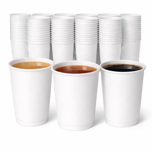 1ABOVE White Disposable Paper Cups, 100% Natural and Recyclable Hot and Cold Drink Cups, Perfect for Homes and Office (Pack of 50-12OZ)