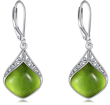 Peridot Träne Ohrringe Sterling Silber Filigran Irisch Keltisch Grün Peridot Tropfen Ohrringe Naturstein Peridot Dangle Ohrringe Schmuck Geschenke für Damen Mädchen