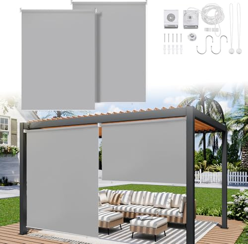 Ikodm Toldo Vertical de 140 x 240 cm, protección Solar, protección contra el Viento, Estor Lateral, sombreado, Resistente a la Intemperie, para Balcones, terraza, Gris Claro