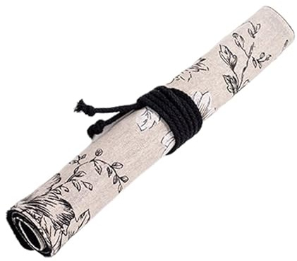 EXCEART Estuche Pinceles Acuarela Enrollable 20 Ranuras | Bolsa de Lona con Estampado de Peonía Negra, para Pinceles, Plumas y Herramientas de Arte