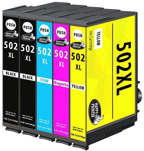 Happy Printer XL Tintenpatronen kompatibel mit Epson 502 502XL passend für XP-5100 XP-5105 XP-5115 XP-5150 XP-5155 WF-2860 WF-2865 WF-2880 WF-2885 (5 Druckerpatronen)