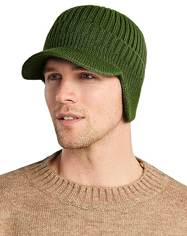 AIEOE Herren Wintermütze mit Ohrenklappen Fleecefutter Strickmütze Dick Warm Winter Mütze mit Schirm Weich Elastisch Outdoor