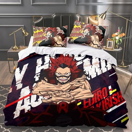 Xinchangda MHA 3-teiliges Bettwäsche-Set Anime Bakugo Katsuki/Todoroki Shouto Einzelbett/Doppelbett/Kingsize-Bett, 2 Kissenbezüge und 1 Bettbezug