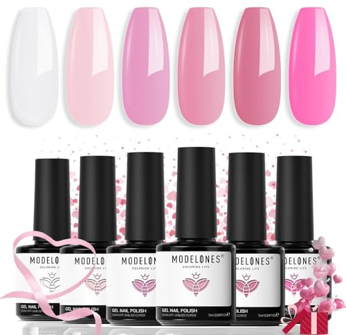 modelones UV Nagellack,6 Farben Gel Nagellack Weiß Rosa Nude, Sommer Soak Off Natur Gel Nail Polish Nageldesigns, Gellack UV Lack für Anfänger Nail Art Maniküre Salon