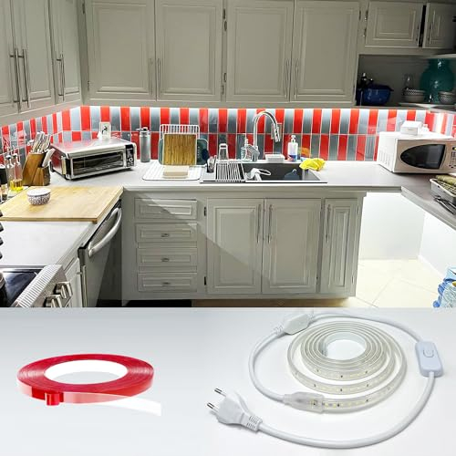 Q.Laomi Bande LED 3m, Très Lumineux Ruban LED 220V 230V sans Transformateur Etanche IP65 Bande de LED 120 LEDs/m, 6000K Bandeau avec Interrupteur, Blanc Froid