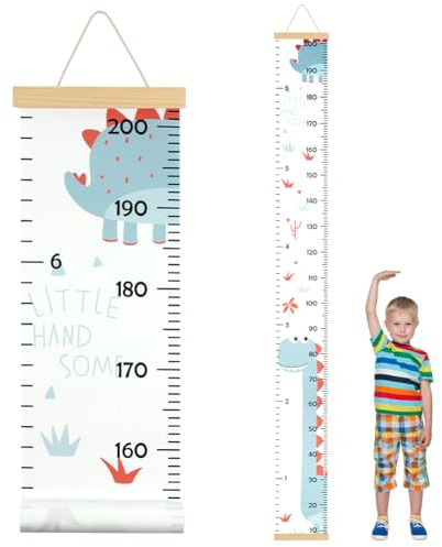 Aolso Kinder Messlatte, Größenmesser für Kinder, Massband Kinder, Baby-Wachstumstabelle, Wandbehang-Wachstumstabelle, Dekoration Kinderzimmer, Messlineal für Babys, Mädchen, Jungen (Dinosaurier)