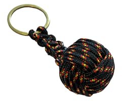 BLUECHOLON Ball Lanyard or Leather Keychain, Braided Ball Shaped Keychain, Car Motorcycle Keyring, Black Multi Large