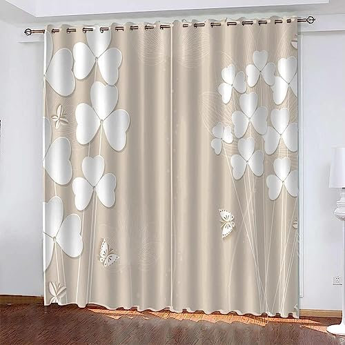Generic 3D Schattierung Vorhänge - Einfaches Blumenmuster Gardinenschal Vorhang Für Wohnzimmer Schlafzimmer Schlaufenschal Isolierung Lärmminderung Mädchen