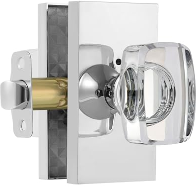 HIEMEY Polished Chrome Glass Crystal Door Knobs Interior with Lock, Modern Crystal Glass Privacy Door Knobs for Bedroom and Bathroom